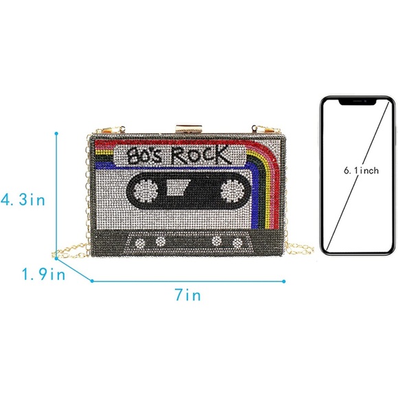 Rhinestone Crossbody Clutch Cassette Purse - Picture 5 of 10